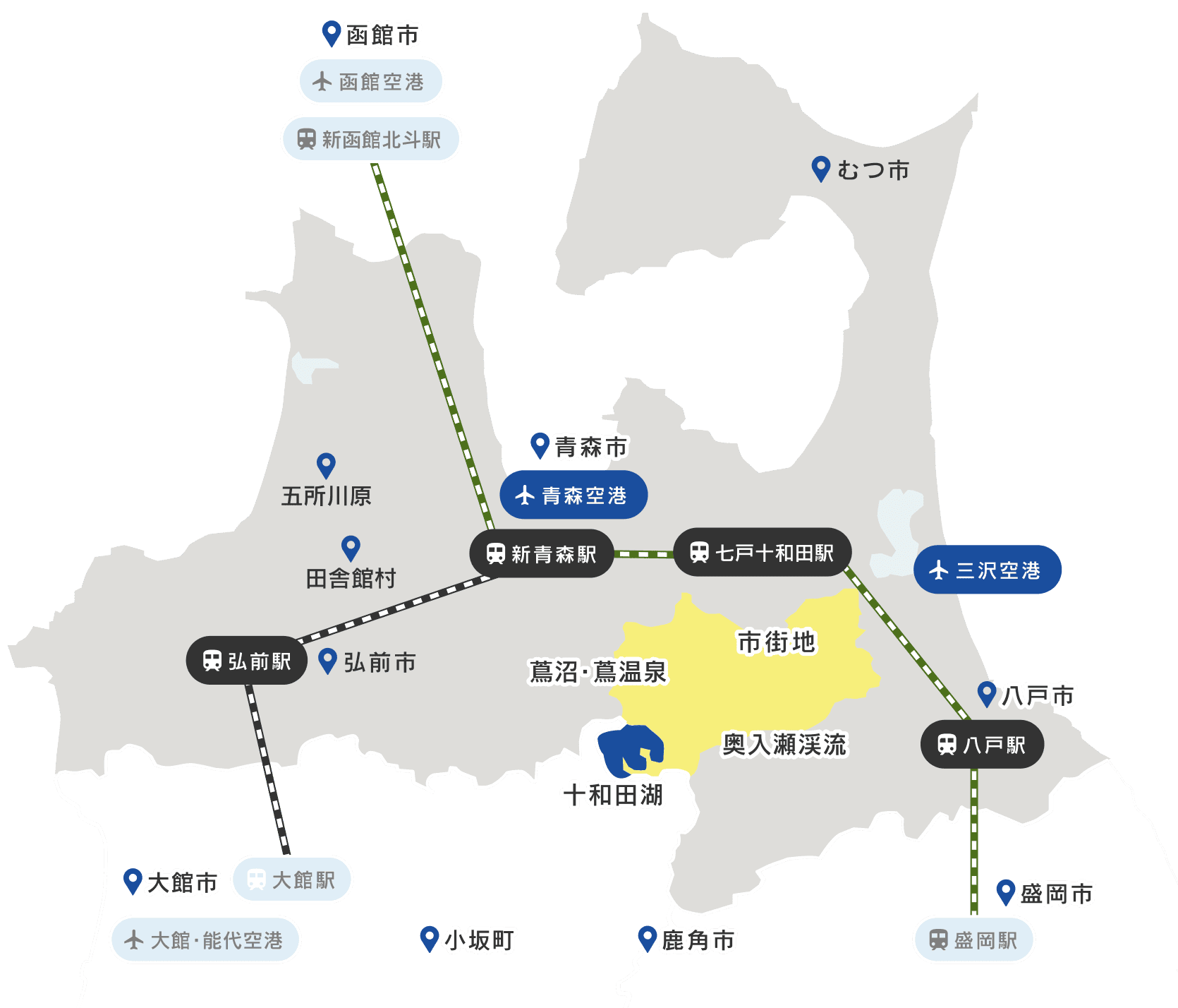 十和田・奥入瀬交通ルート検索絵マップ